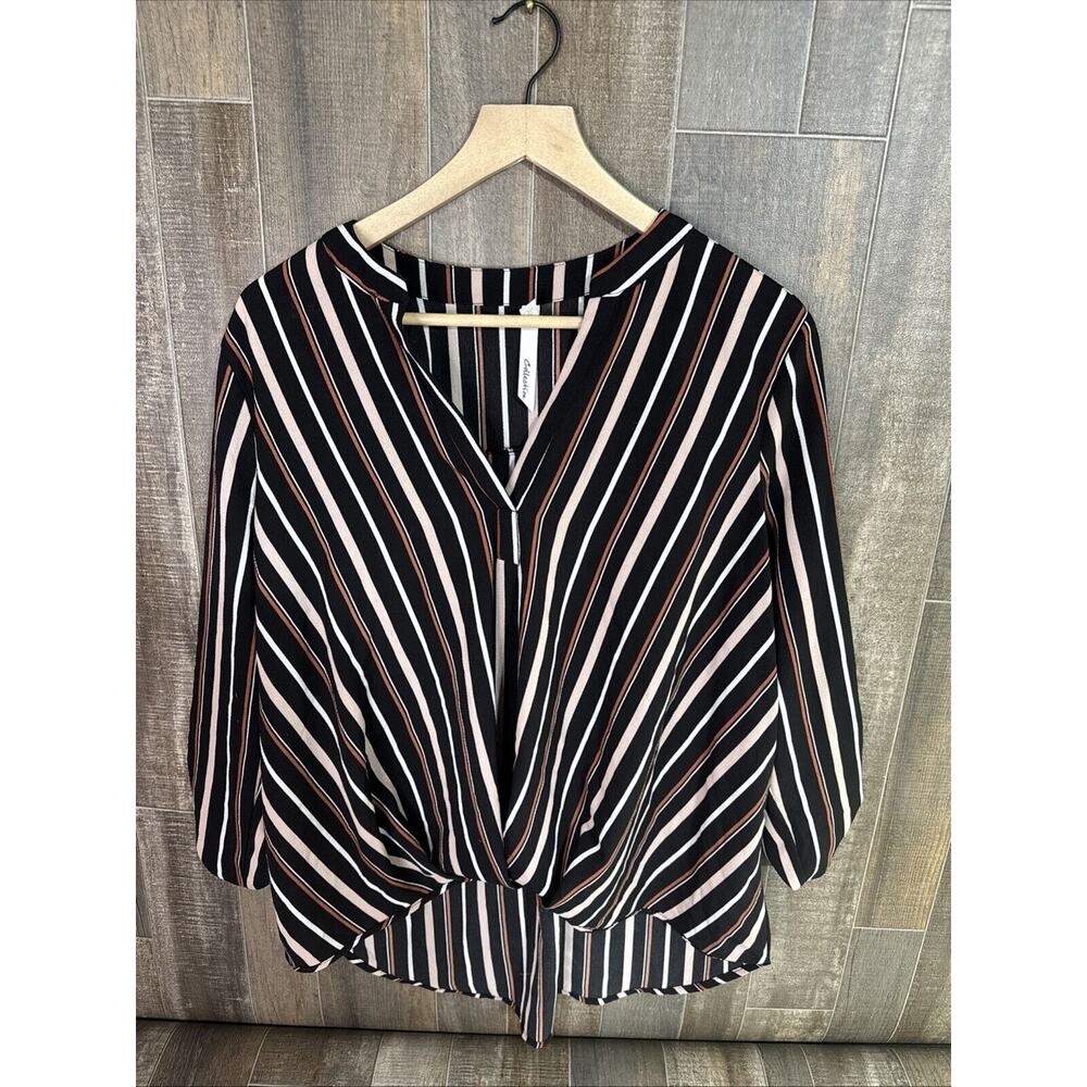 Ny Collection 3/4 Push Tab Mandarin Collar Blouse With‎ Front Pleats Size XL
